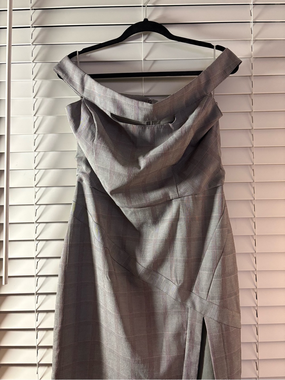 XOXO Gray Plaid One-Shoulder Midi Dress